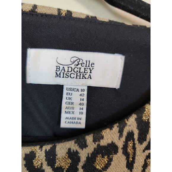 Belle Badgley Mischka Shift Dress Women's 10 Brown Black Gold Leopard Print - Picture 4 of 6